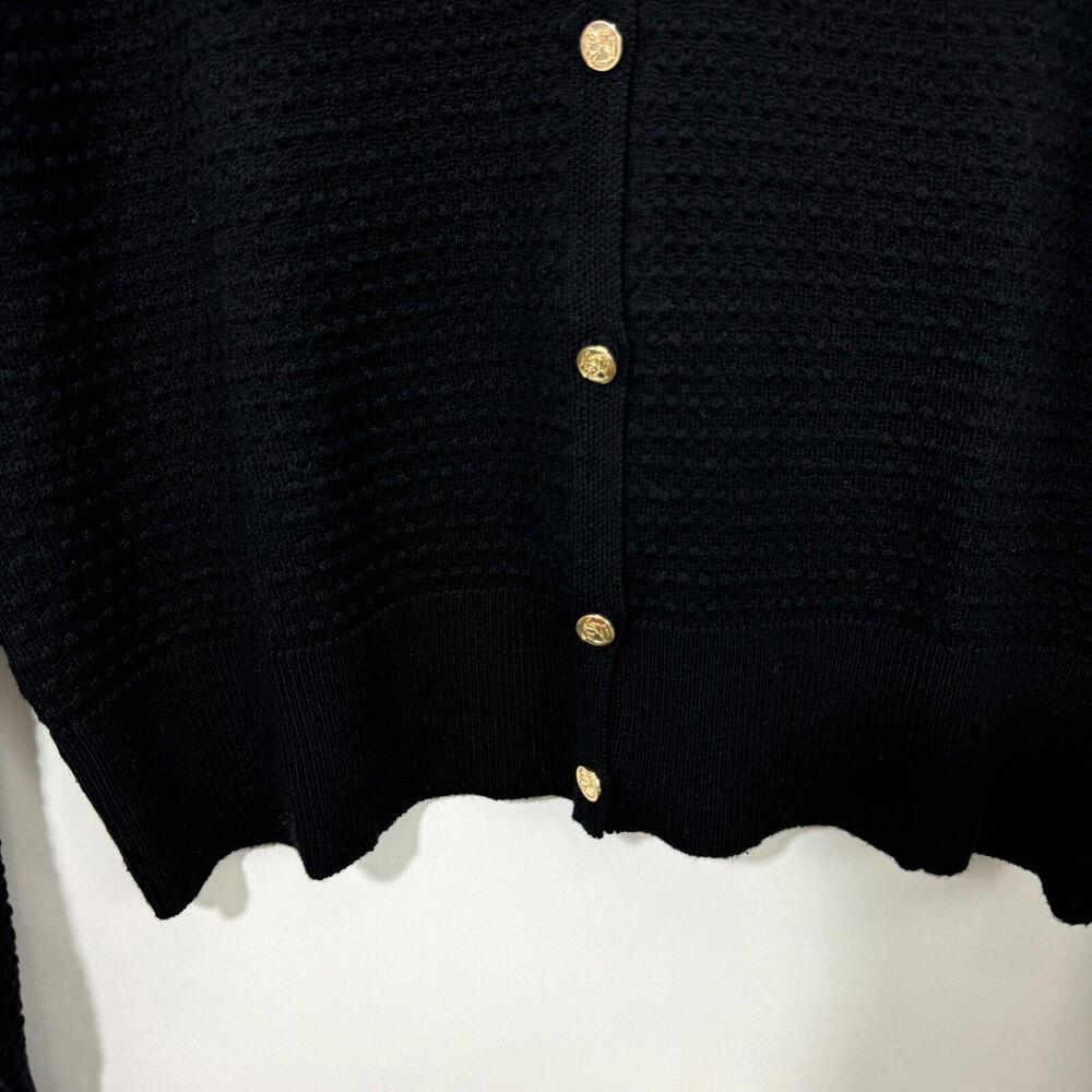 Draper James RSVP Womens Medium Black Gold Button Up V Neck Cardigan Sweater New - Picture 4 of 8